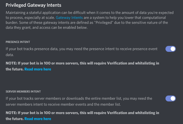 The privileged gateway intents selector.